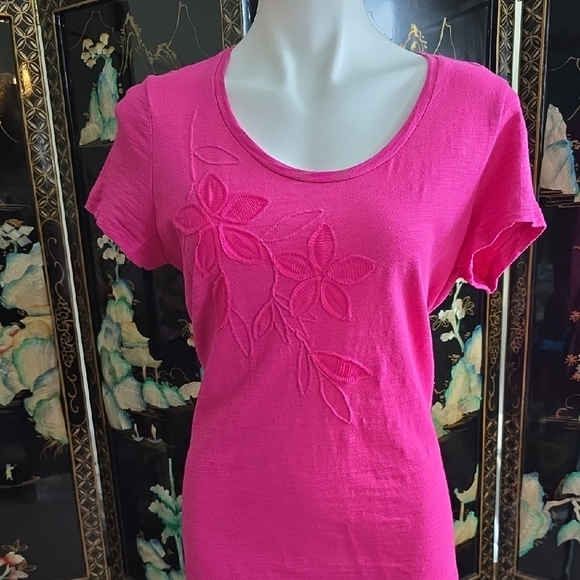 St. John's Bay Vibrant Pink Embroidered Tee - Picture 1 of 6